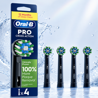Oral-B Pro CrossAction Electric Toothbrush Heads 4 Pack Black — Genuine Oral B Replacement Brush Heads