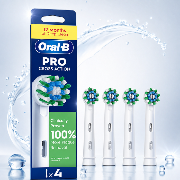 Replacement Toothbrush Heads Compatible with Oral-B CrossAction – 4 Pack, X-Shape Angled Bristles