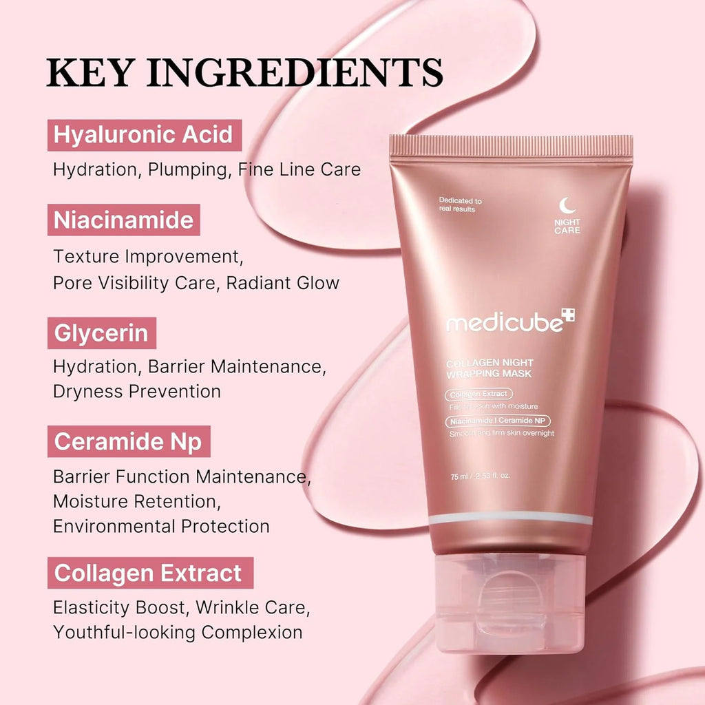 Medicube Collagen Night Wrapping Mask 75ml – Korean Overnight Peel-Off Mask for Firmer, Glowing Skin